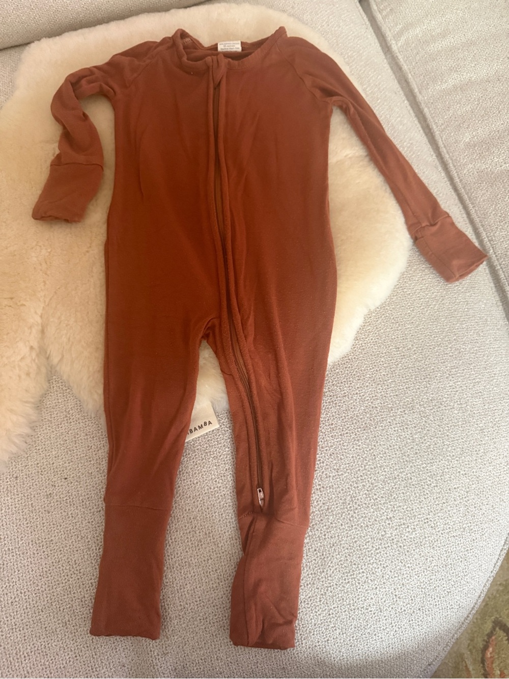 Rust Brown Bamboo One-Piece Zippered romper